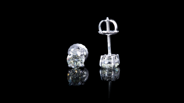 14K White Gold Single Diamond Stud Earrings