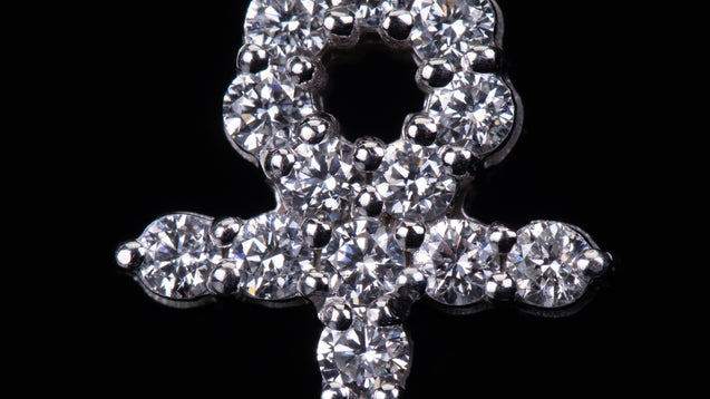 14k White Gold Tennis Ankh Diamond Pendant