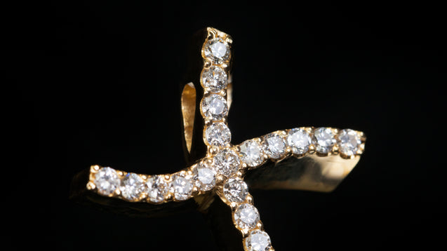 10K Yellow Gold Twisted Cross Diamond Pendant