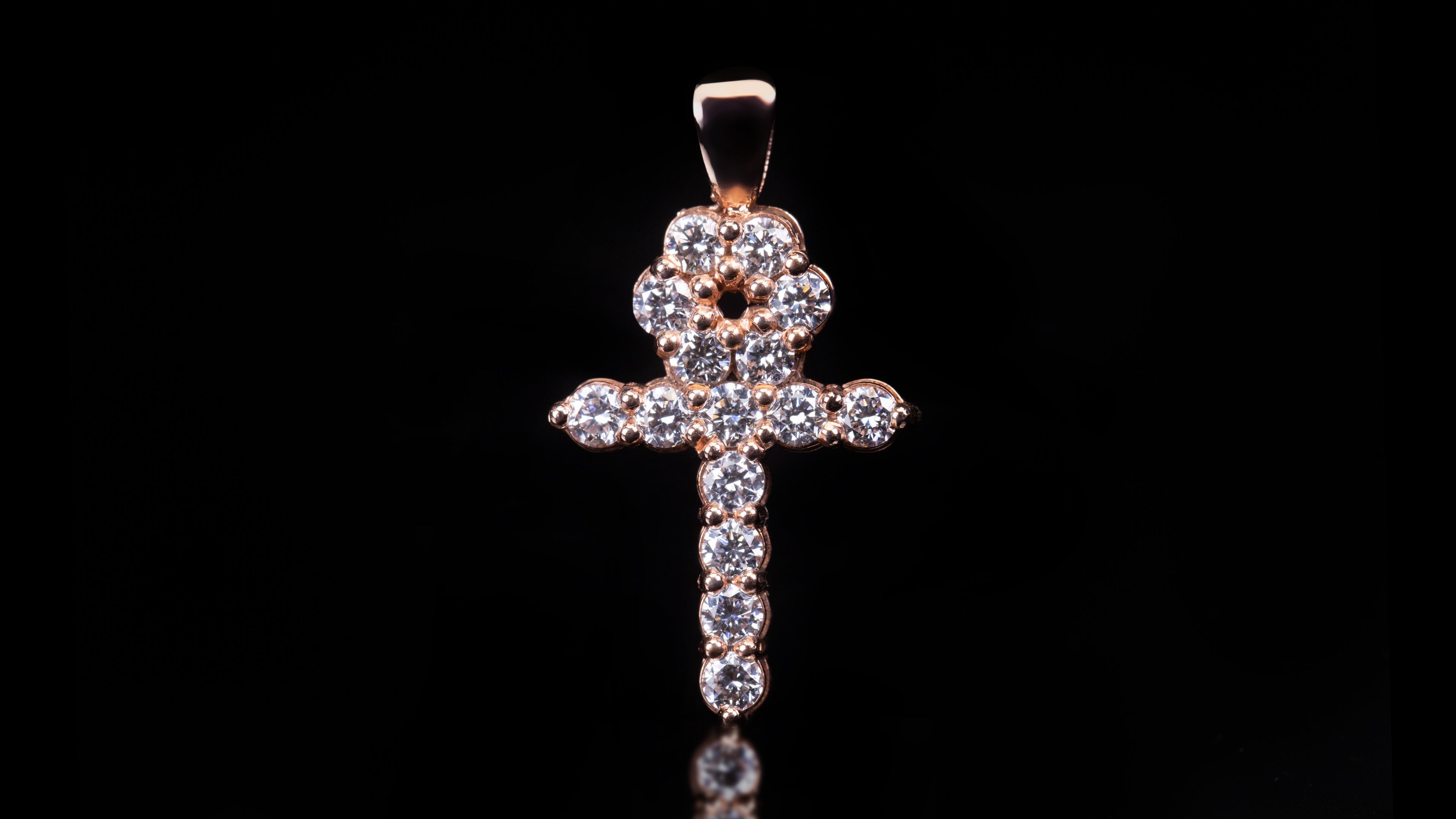 14k Rose Gold Tennis Ankh Diamond Pendant