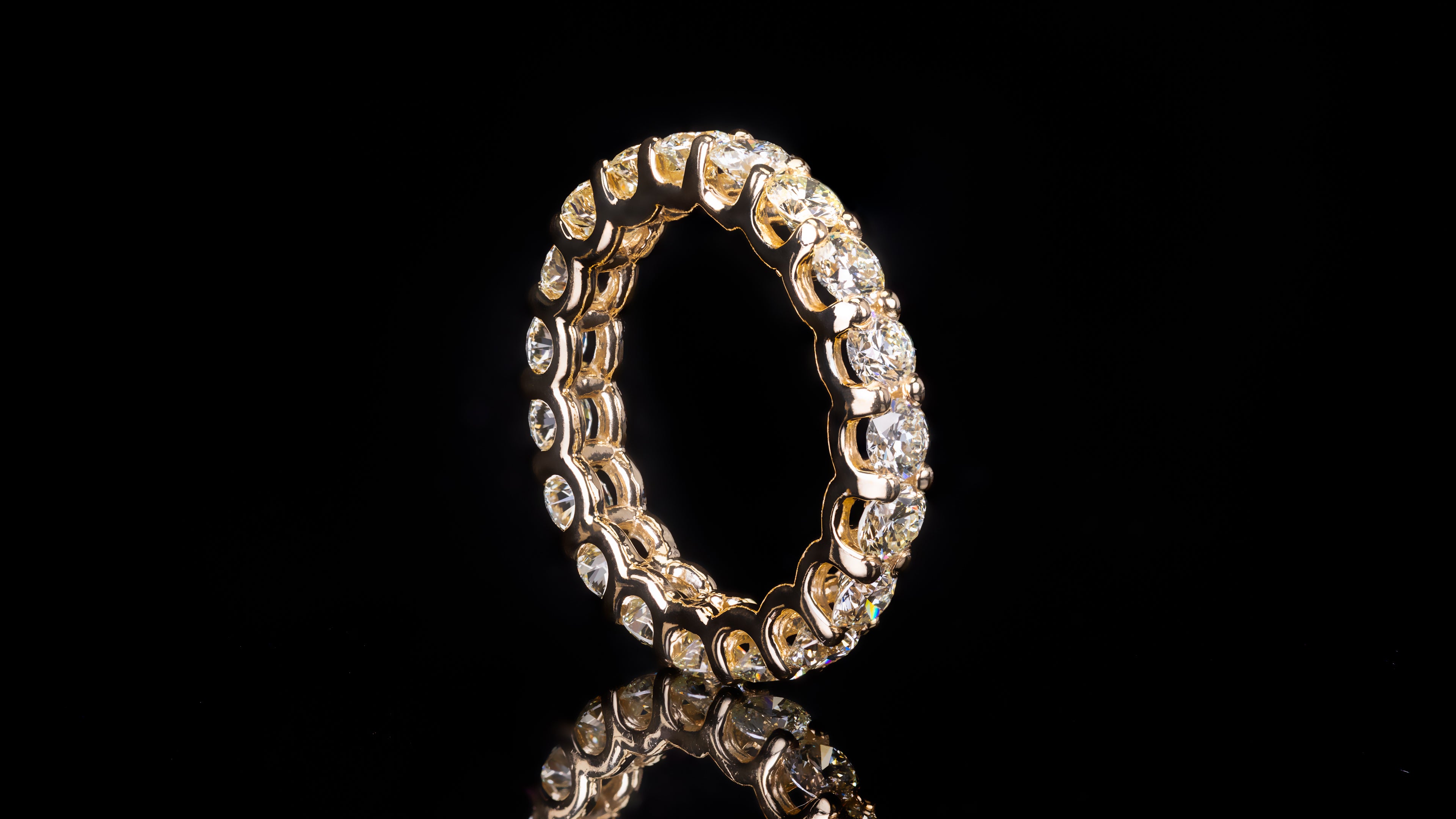 14K Yellow Gold U Shape Eternity Diamond Band Ring