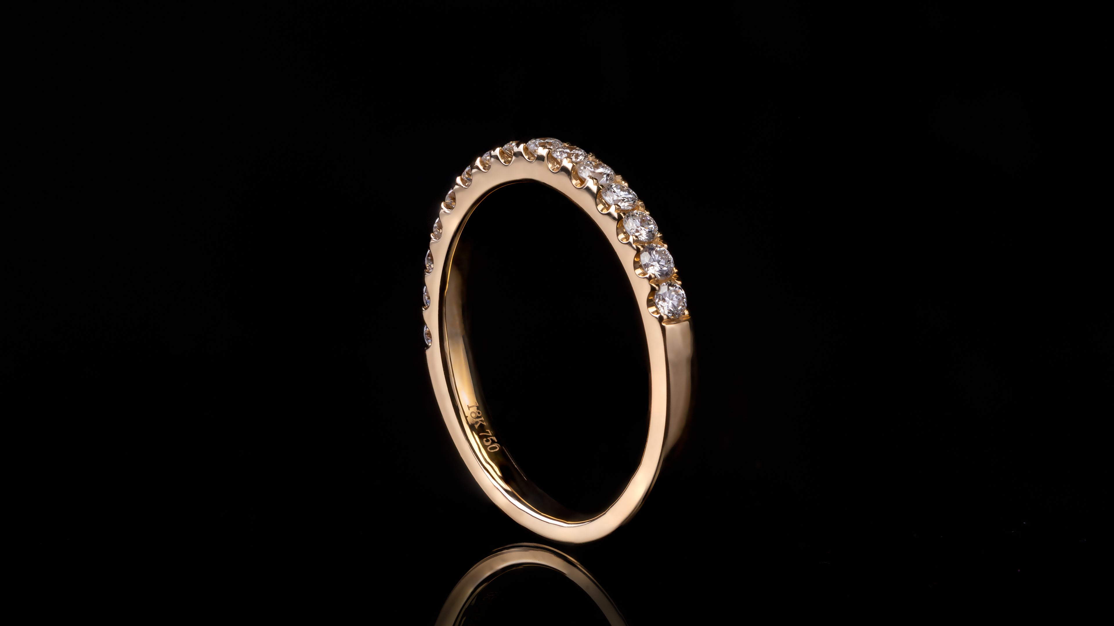 18K Yellow Gold Open Wall Setting Ladies Diamond Band Ring