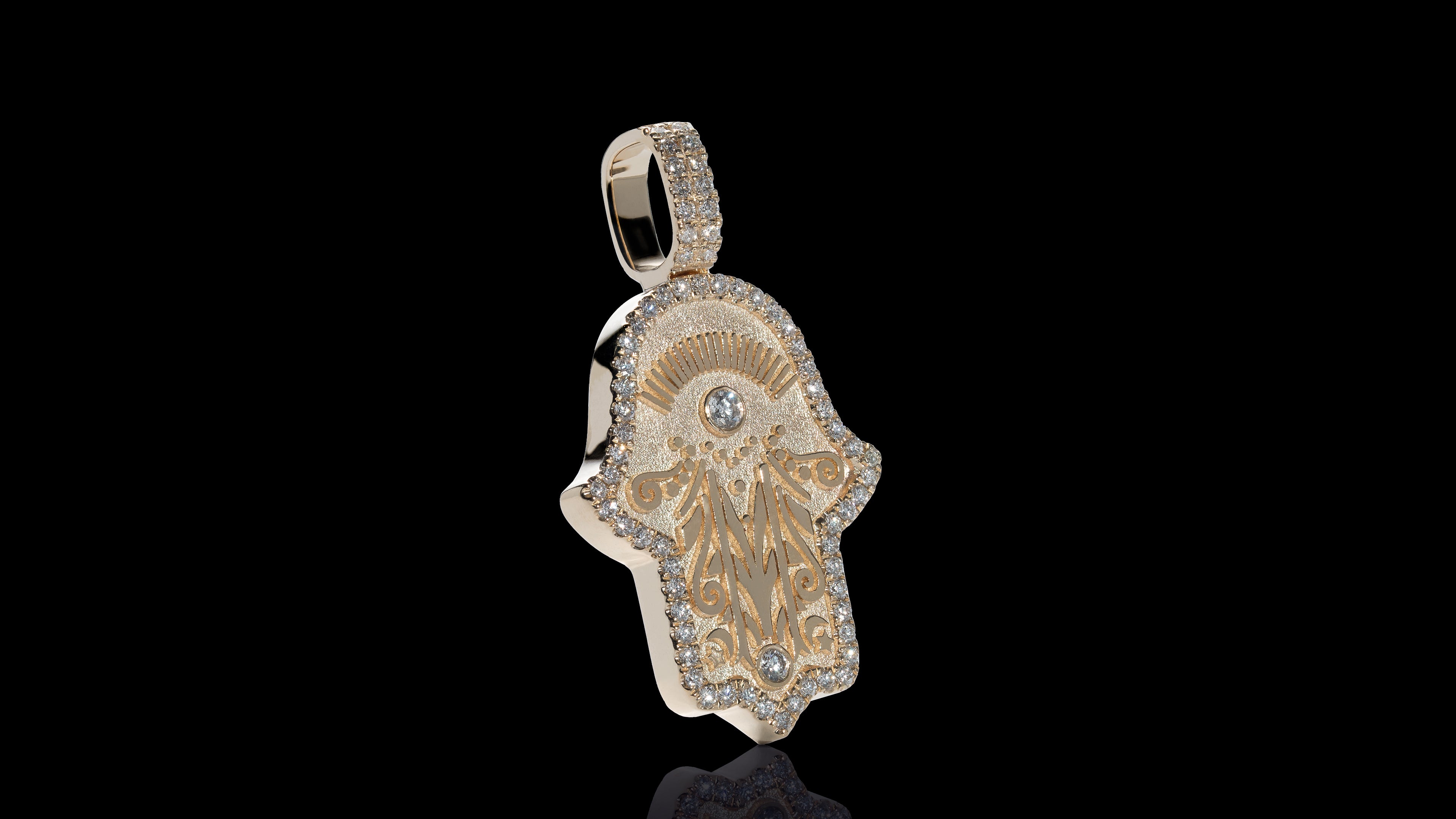 14K Gold Hamsa Hand Diamond Pendant