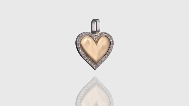 10K Yellow & White Gold Diamond Surrounded Heart Pendant