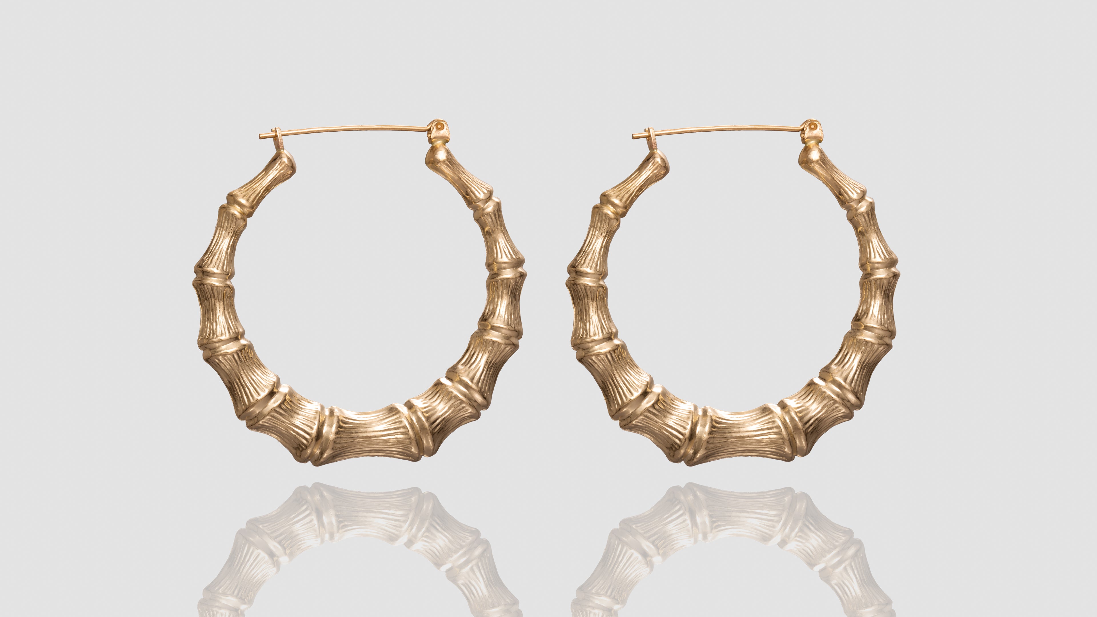 10K Yellow Gold Big Bamboo Hoop Earrings
