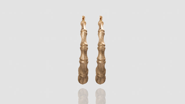 10K Yellow Gold Big Bamboo Hoop Earrings