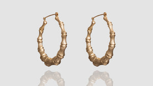 10K Yellow Gold Big Bamboo Hoop Earrings