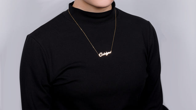 14K Yellow Gold Custom Cursive Name Plate Necklace