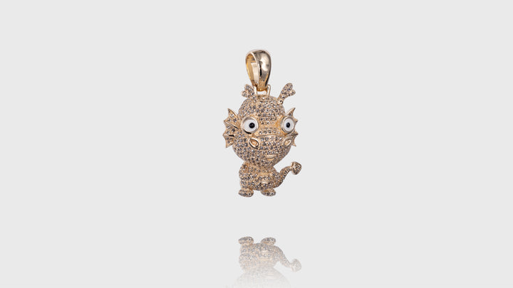 14K Yellow Gold Dragon Chinese Zodiac Diamond Pendant