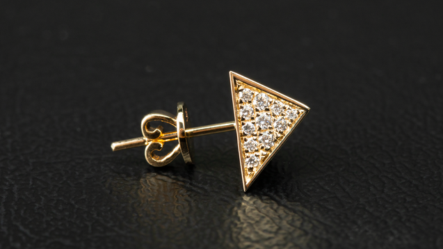 14K Yellow Gold Pyramidal Shape Diamond Earrings