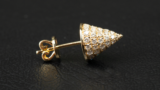 14K Yellow Gold Cone Shape Diamond Earrings