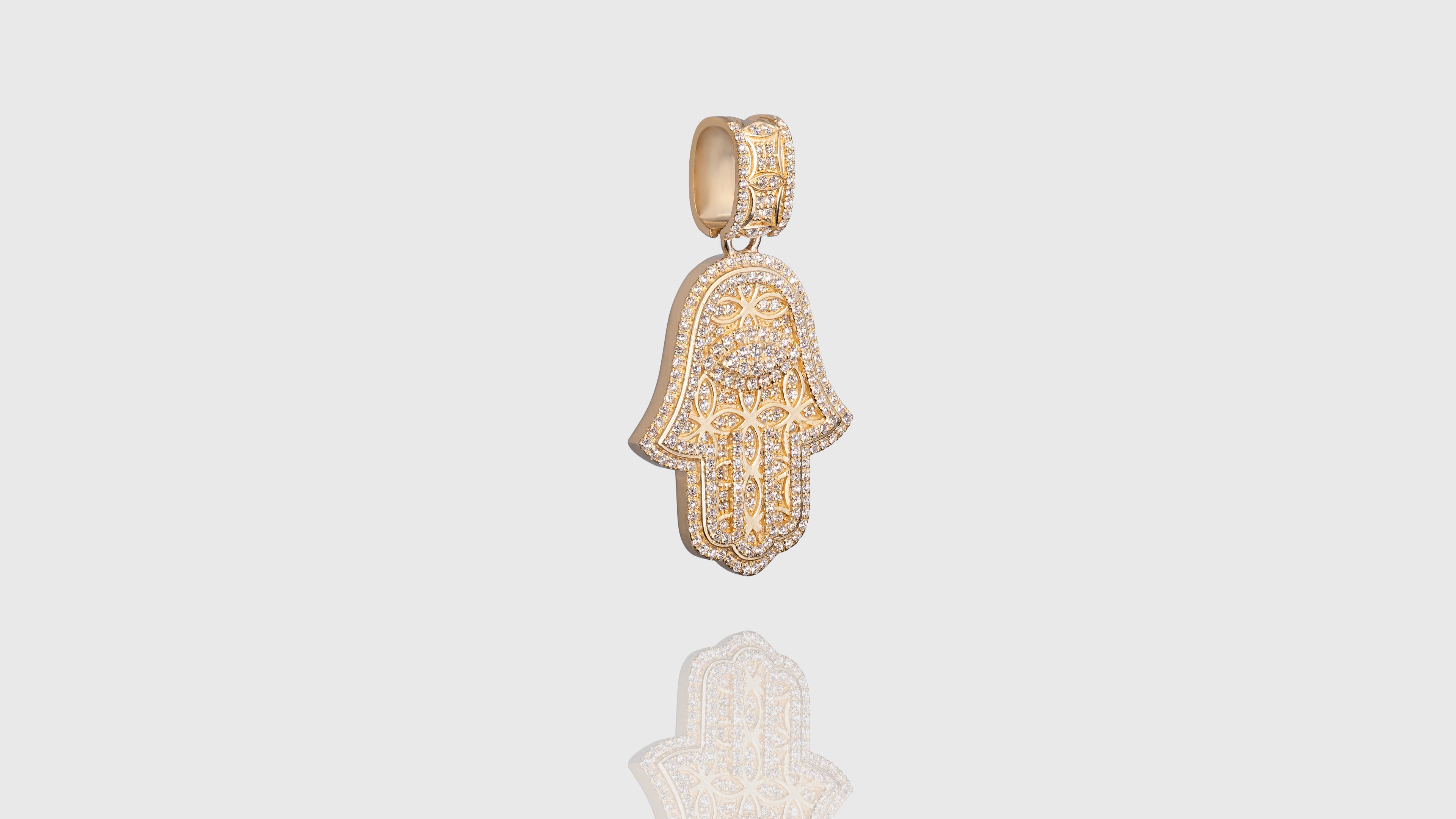14K Yellow Gold Hamsa Hand & Eye Diamond Pendant