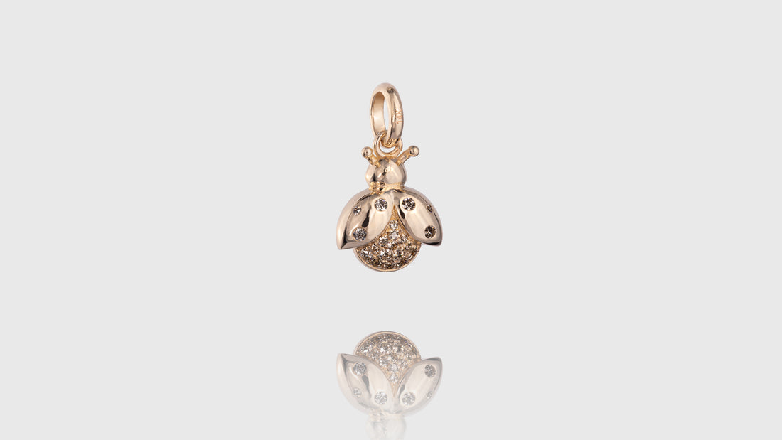 14K Gold Diamond Mini Lady Bug Charm Pendant