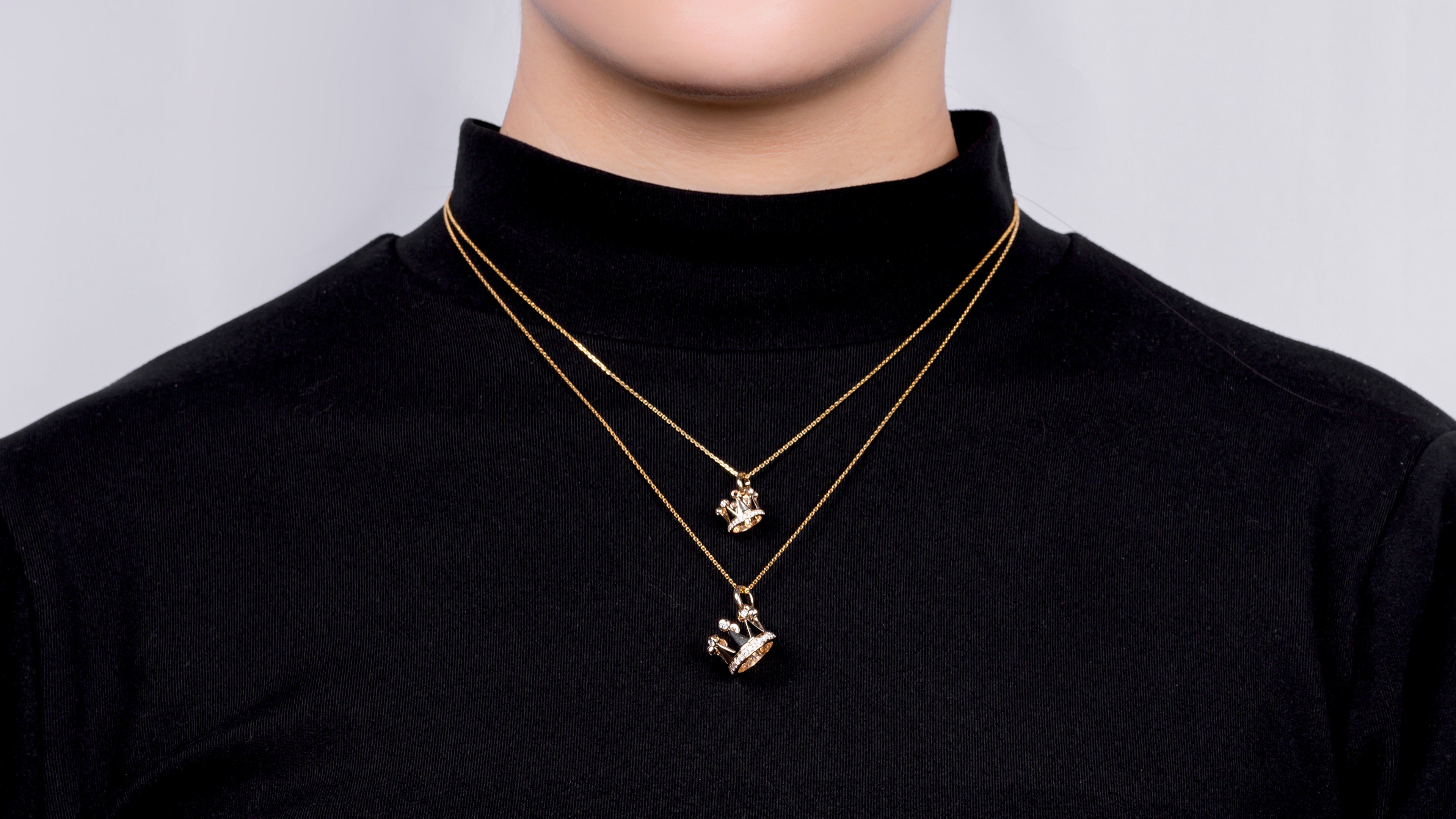 14K Rose Gold Diamond Mini Charm Crown Pendant