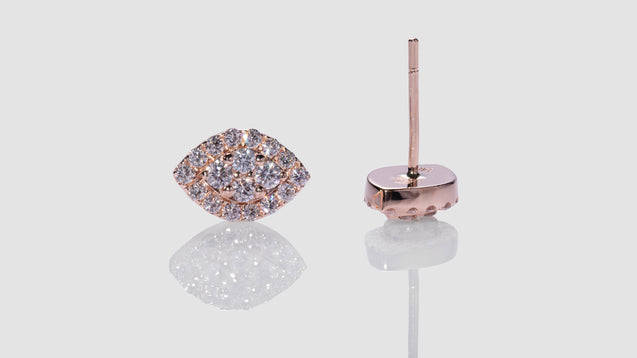 14K Rose Gold Eye Shape Diamond Earrings