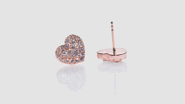 18K Rose Gold Heart Diamond Earrings