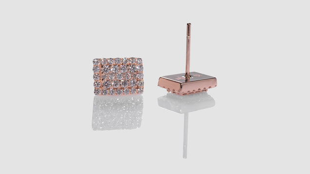 14K Rose Gold Rectangle Diamond Earrings