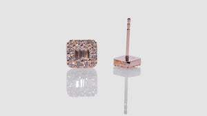 14K Rose Gold Square Plate Baguette Diamond Earrings