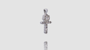 14k White Gold Tennis Ankh Diamond Pendant