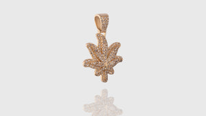 14K Yellow Gold Layered Marijuana Leaf Diamond Pendant
