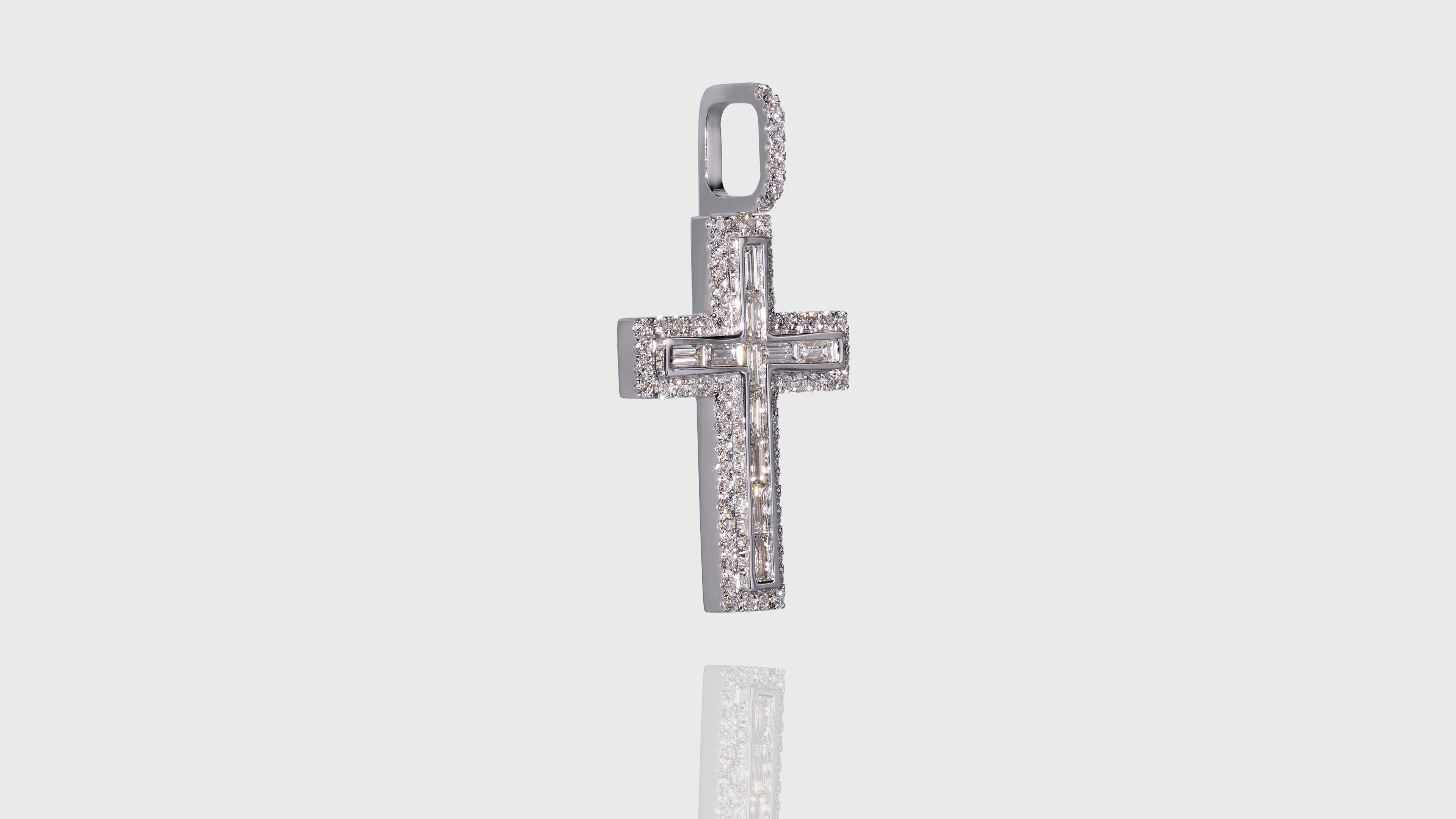 14K Gold Layered Baguette Diamond Cross Pendant