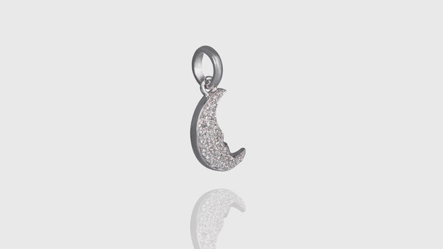 14K White Gold Crescent Moon Charm Diamond Pendant