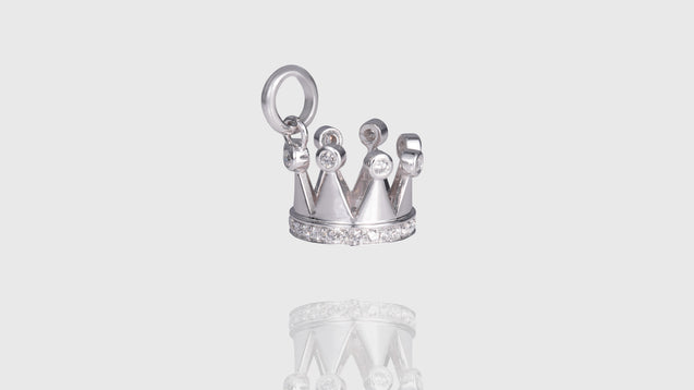 14K White Gold Diamond Mini Charm Crown Pendant