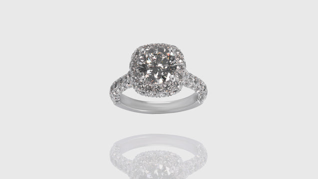 18K White Gold Cushion Halo Engagement Diamond Ring