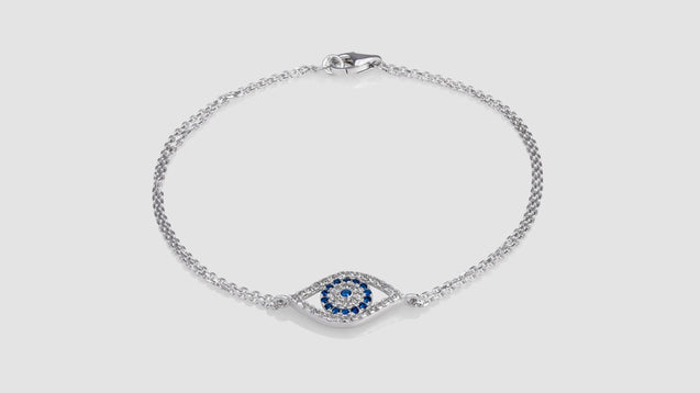 10K White Gold CZ Eye Charm Bracelet