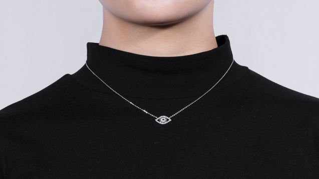 10K White Gold CZ Eye Chain Necklace