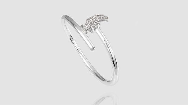 [Pre-Order] 18K White Gold Diamond Chakoch Head Bangle Bracelet (17-20)