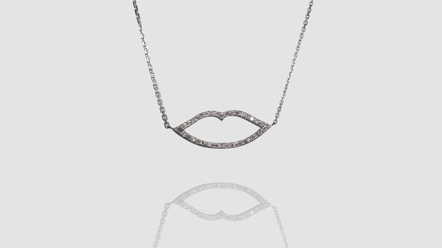 18K White Gold Lips Shape Diamond Necklace