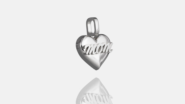 10K White Gold Mom Heart Pendant
