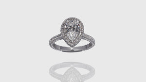 18K White Gold Pear Halo Engagement Diamond Ring