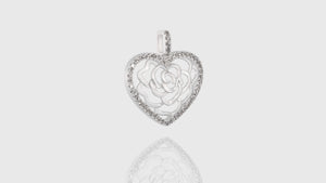 18K White Gold Rose In Heart Diamond Pendant