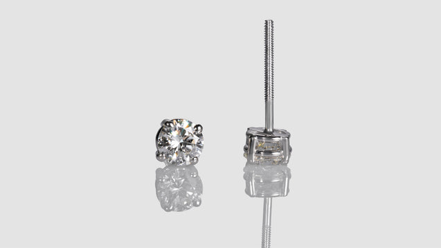 14K White Gold Single Diamond Stud Earrings