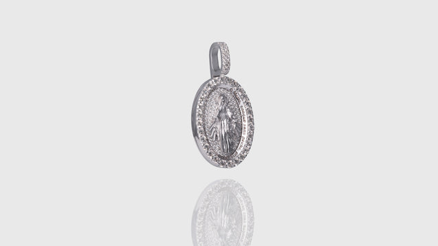 18K White Gold Virgin Mary Diamond Pendant