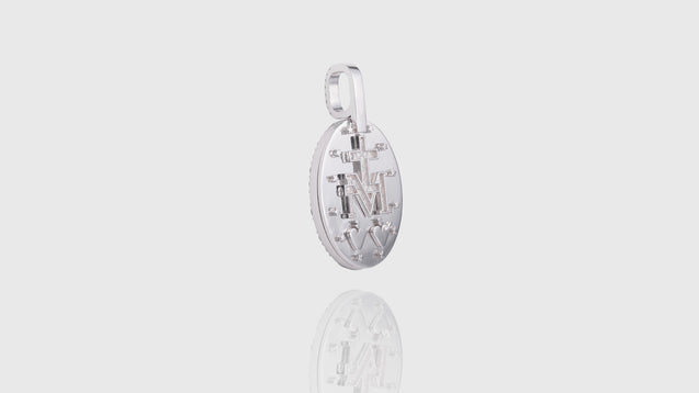 18K White Gold Virgin Mary Diamond Pendant