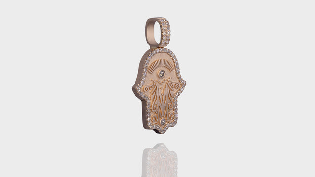 10K Yellow Gold Hamsa Hand Diamond Pendant