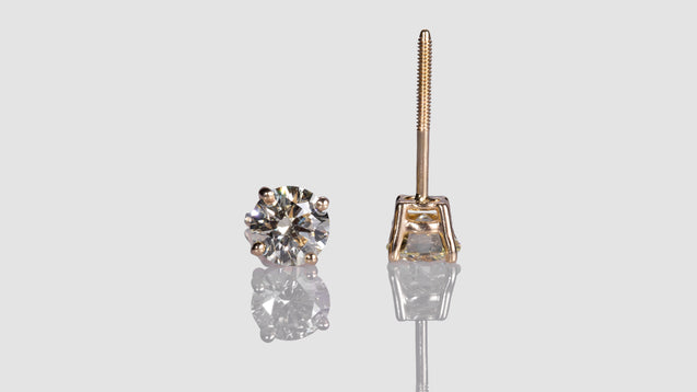 14K Yellow Gold Single Diamond Stud Earrings