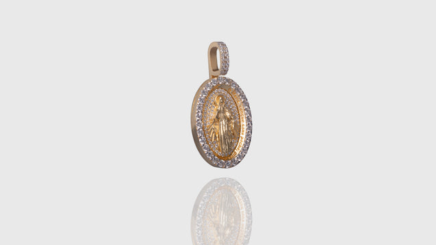 18K Yellow Gold Virgin Mary Diamond Pendant