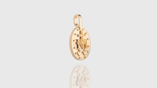 18K Yellow Gold Virgin Mary Diamond Pendant